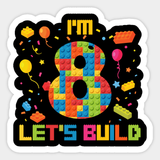 8th Birthday Building Block B-day Boy Gift For Boys Kids Sticker